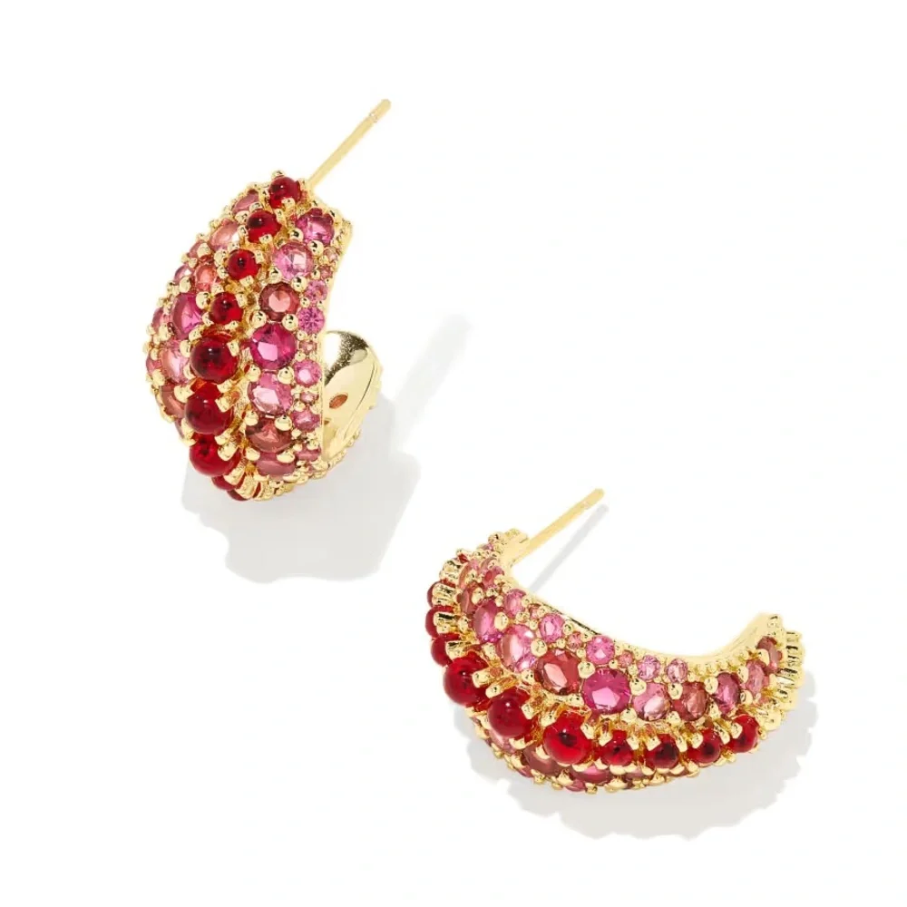 NWT Kendra Scott Krista Gold Hoop Earrings in Red Mix - Picture 1 of 8